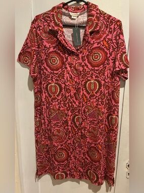 New Vera Bradley Pink Paisley-Print Short Sleeve Button Down Night dress